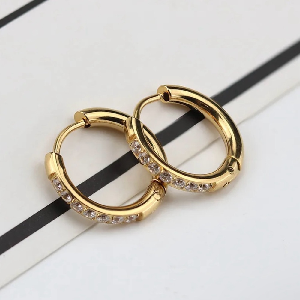 Gold Stainless Steel Studded Mini Hoops